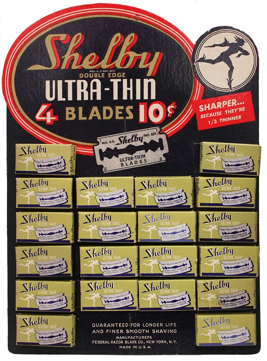 1930s ART DECO SHELBY RAZOR BLADE STORE COUNTERTOP ADVERTISING DISPLAY MINT NOS