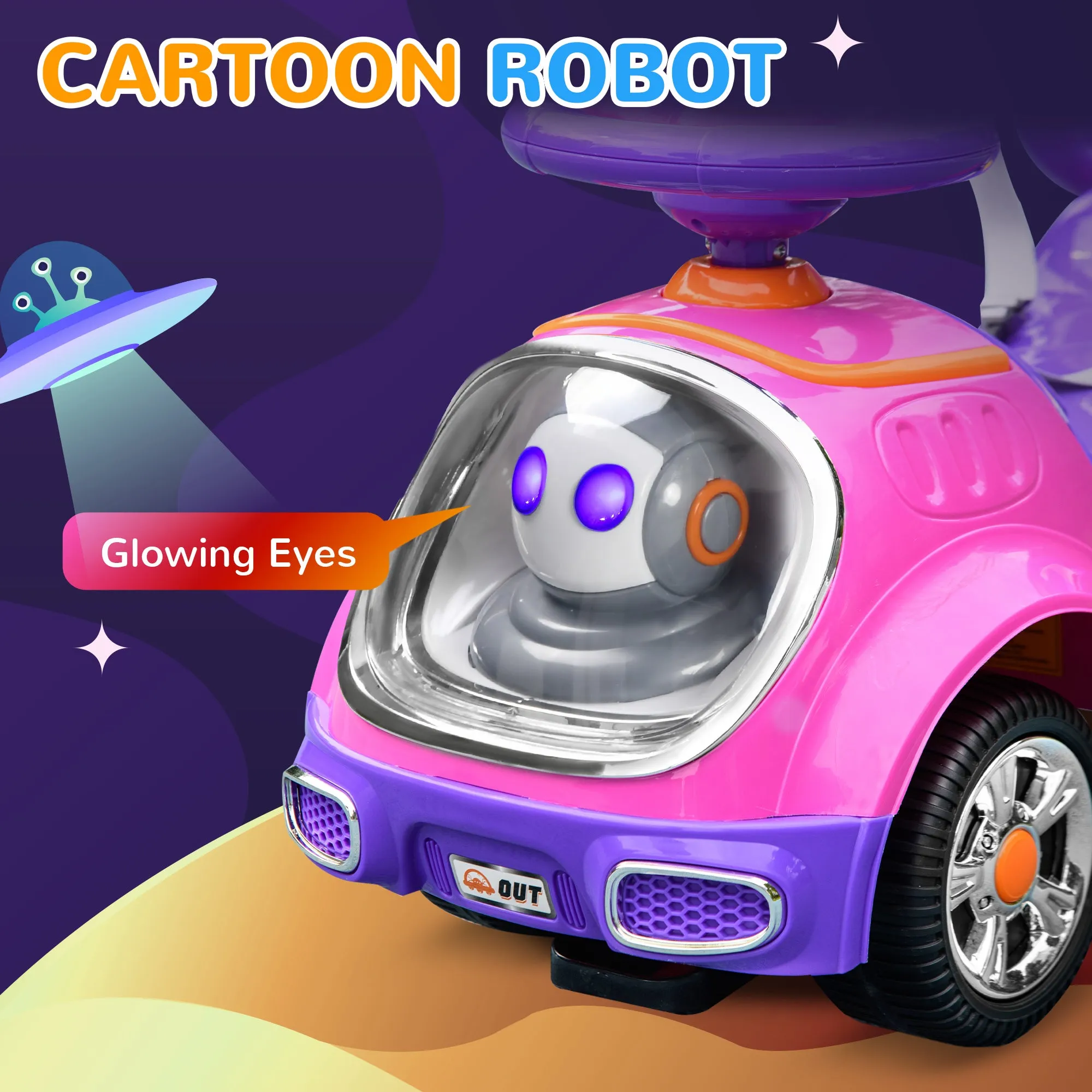 3 in 1 Ride on Push Car, Cartoon Robot Foot to Floor Slider - Pink