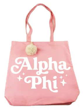 Alpha Phi Retro Pom Pom Tote Bag