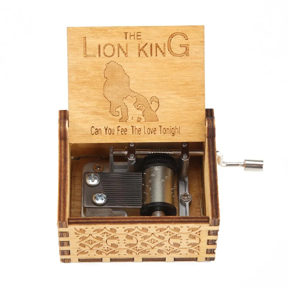 Antique Carved Lion King Music Box Hand Crank Wooden Musical Christmas Gift