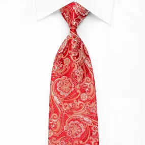 Arnold Palmer Men's Crystal Silk Necktie Acanthus On Red With Silver Sparkles