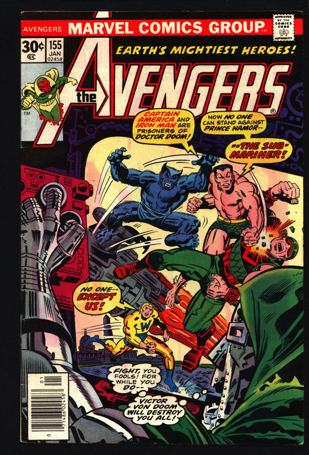 AVENGERS #155 George Perez Jack Kirby Sub-Mariner Iron Man Captain America Scarlet Witch Beast Wonder Man Whizzer Vs Doctor Doom