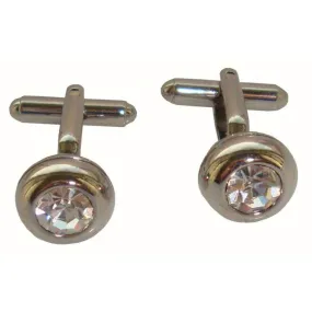 Bassin and Brown Round Crystal Cufflinks - Silver