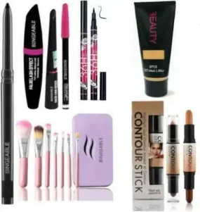 Bingeable Kajal& 3 In1 Waterproof Eyeliner, mascara, Kajal& 36H Eyeliner& 7 Pcs Brush(HK)& 2in1 Contour Stick