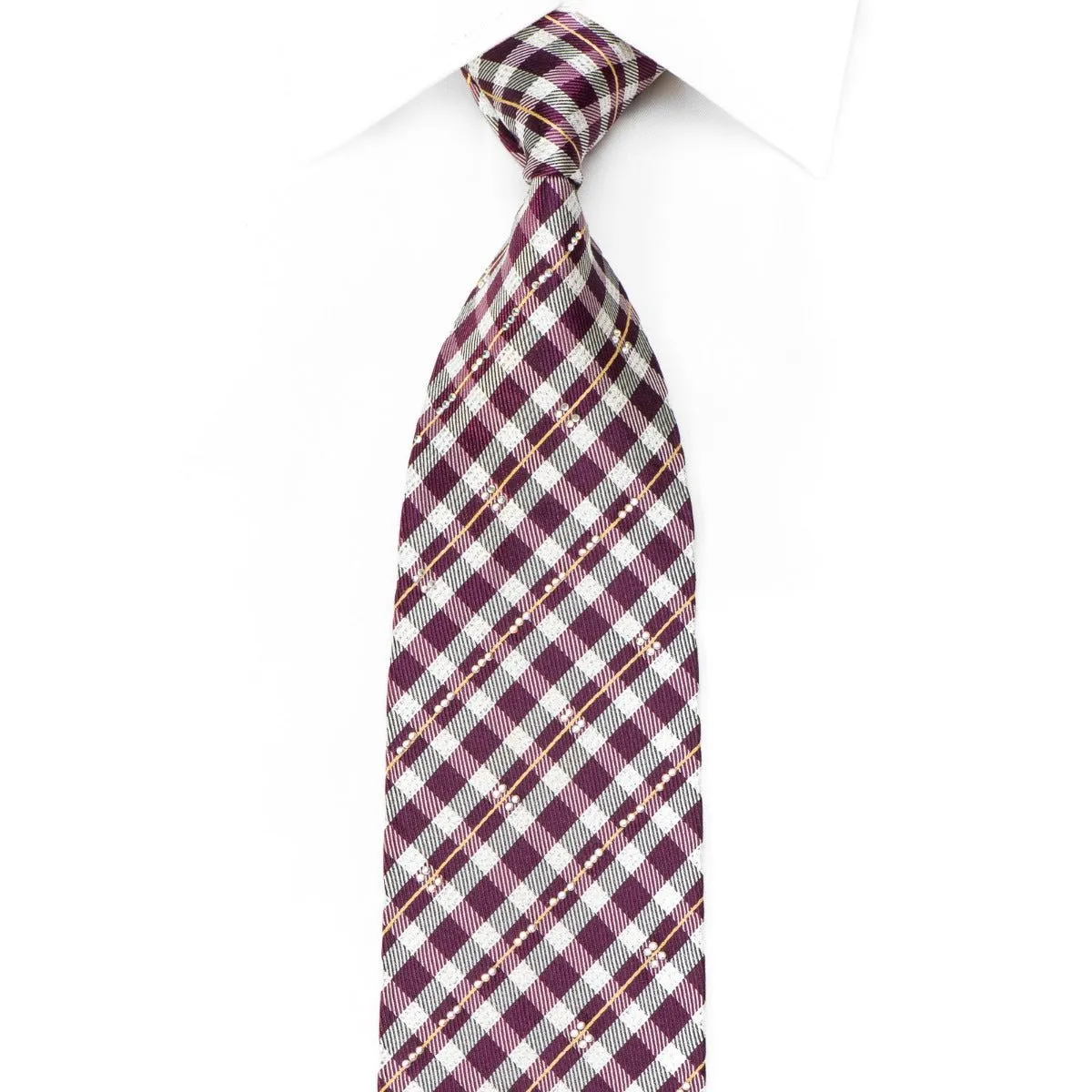 Brentwood Men's Crystal Silk Tie Purple Silver Plaids With Silver Sparkles