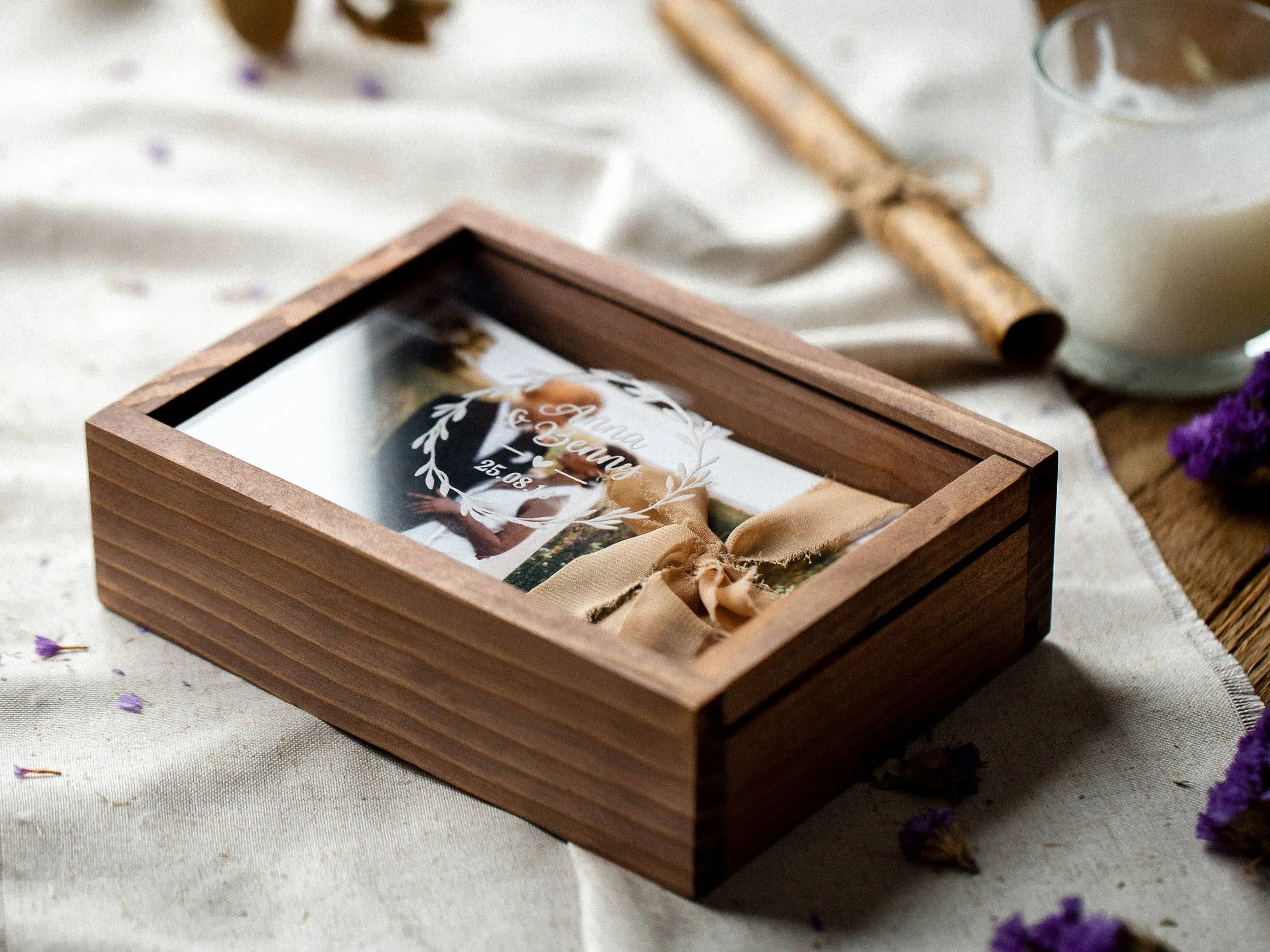 Bridal Shower Gift - Personalized Wedding Wooden Photo Box