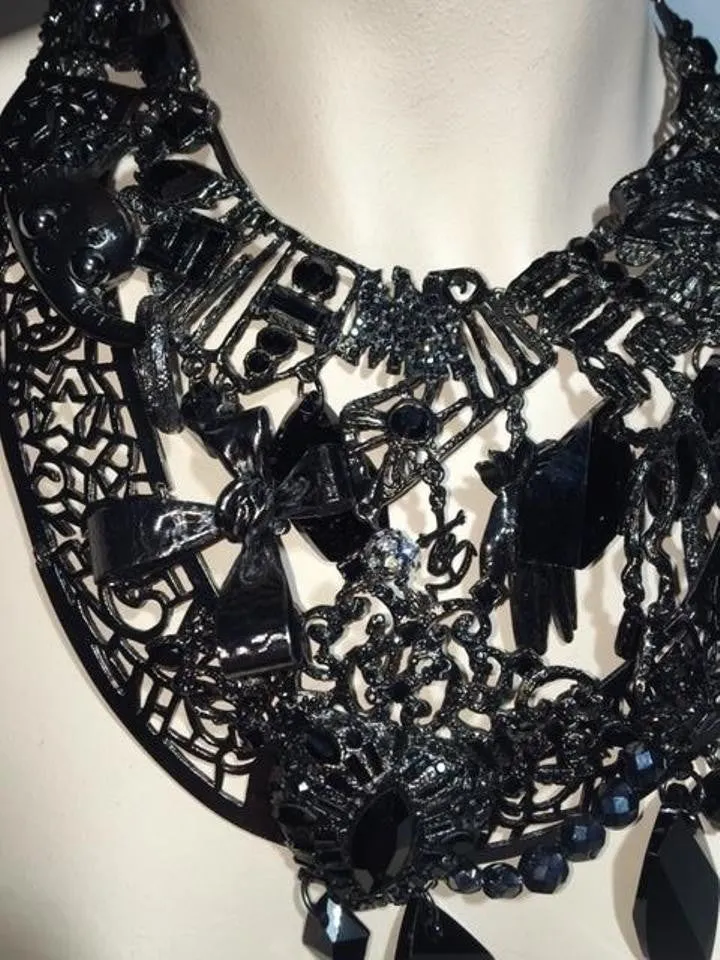 Christian Lacroix - Extremely Rare Black Jeweled Oversized Bib Necklace - One Size