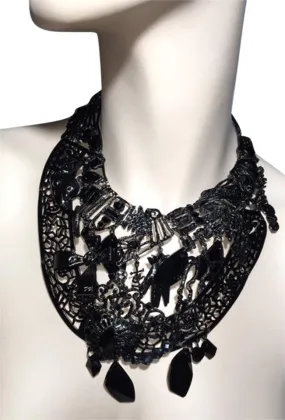 Christian Lacroix - Extremely Rare Black Jeweled Oversized Bib Necklace - One Size