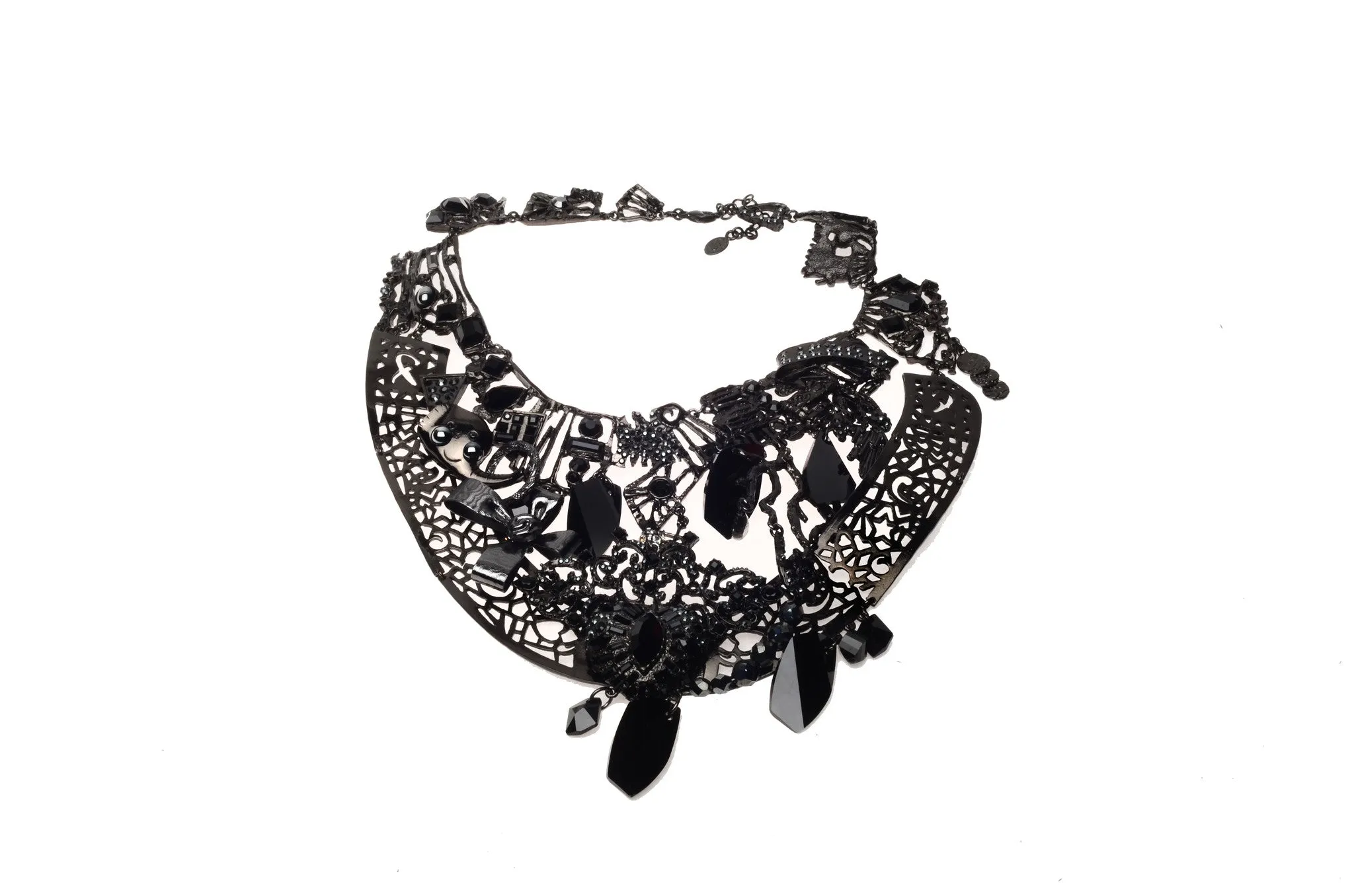 Christian Lacroix - Extremely Rare Black Jeweled Oversized Bib Necklace - One Size