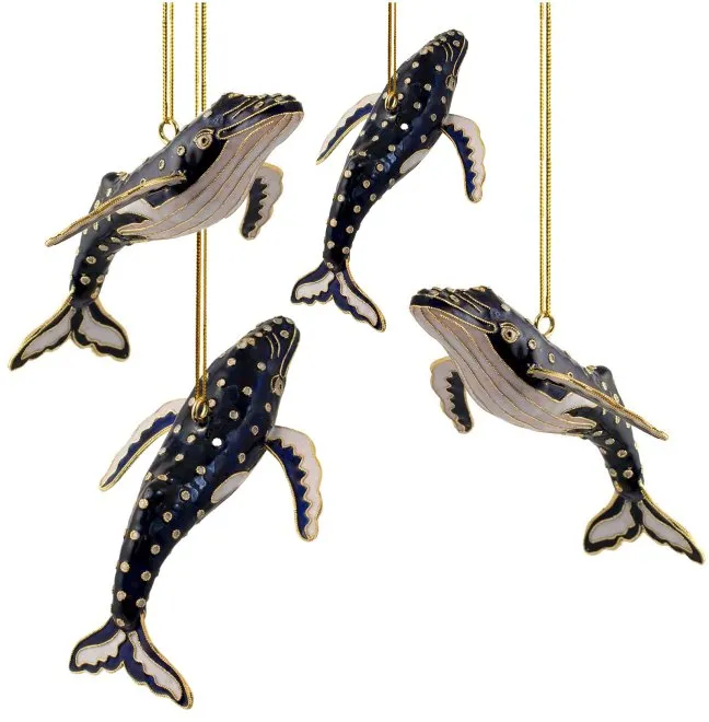 Cloisonné Humpback Whale 2-Pc. Ornament Set