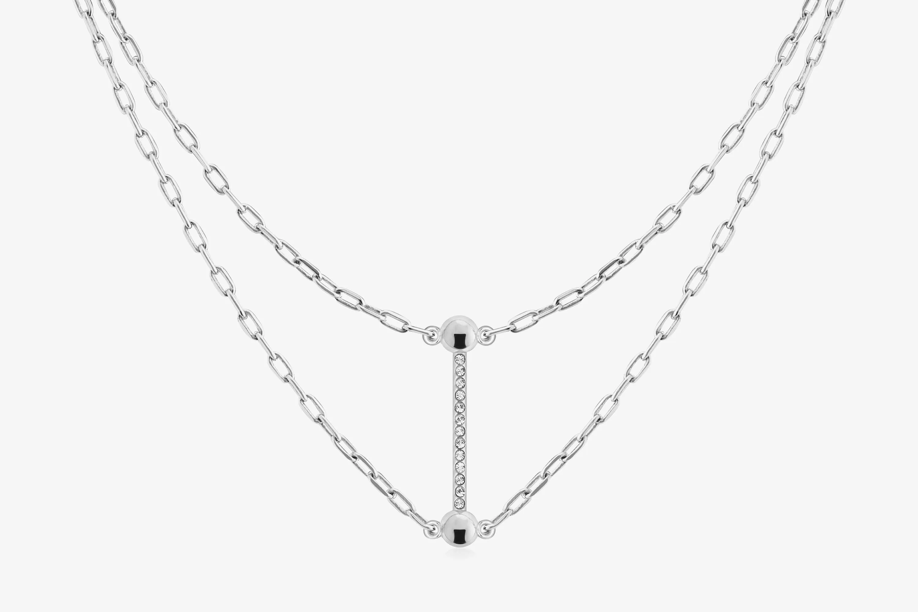 Crystal Music Bar Chain Necklace - Silver