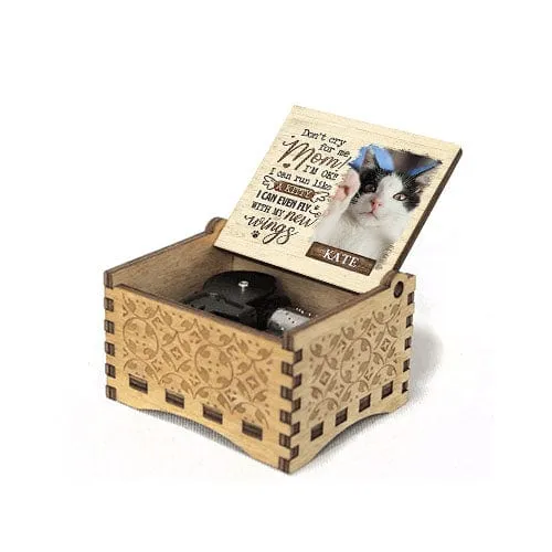 Custom Pet Cat Photo&Name Wooden Music Box Put Your Picture on Music Box