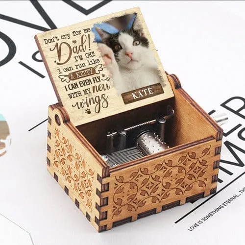 Custom Pet Cat Photo&Name Wooden Music Box Put Your Picture on Music Box