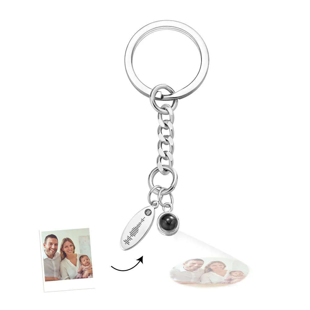 Custom Photo Projection Scannable Spotify Code Keychain Personalized Photo Music Keyring Anniversary Gifts