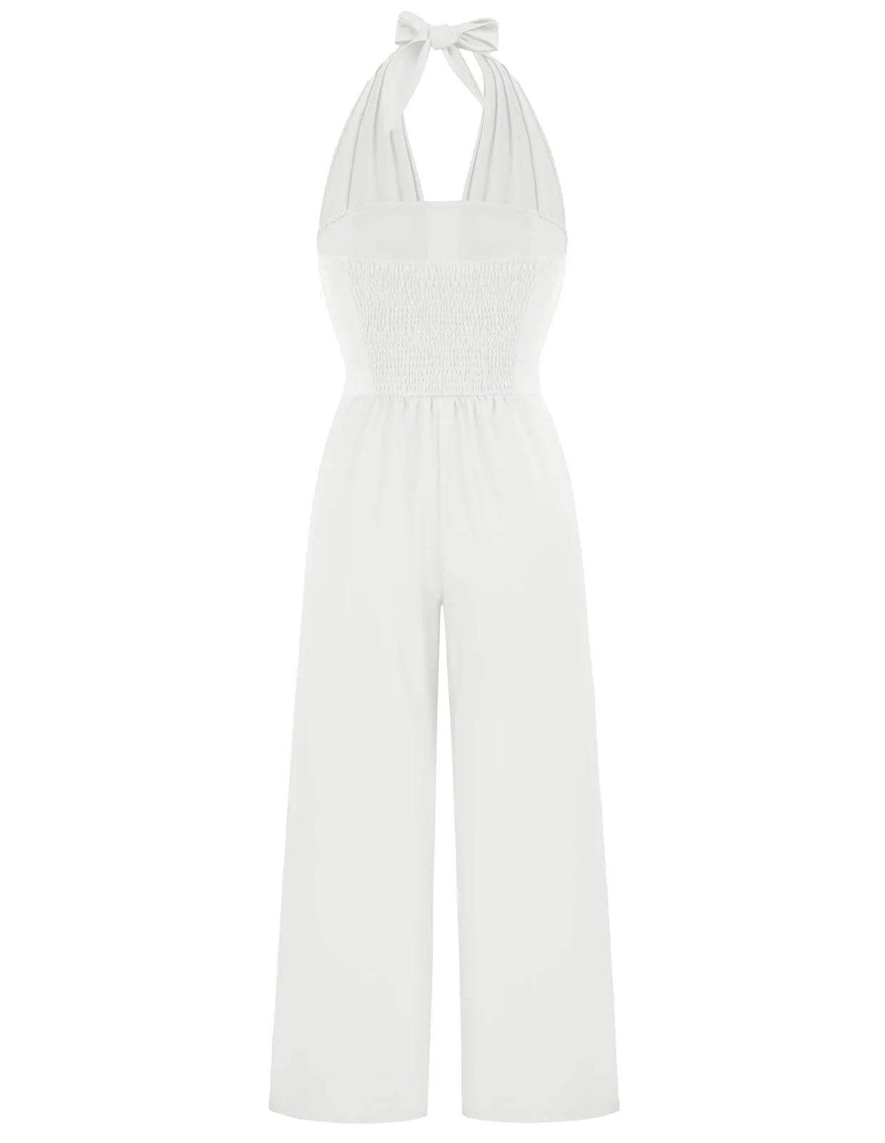 Defined Waist Smocked Back Halterneck Jumpsuit