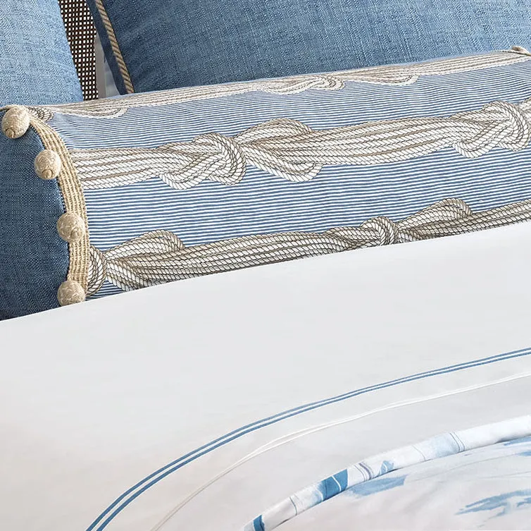 Double Striped Ocean Blue Satin Stitch Sheet Set