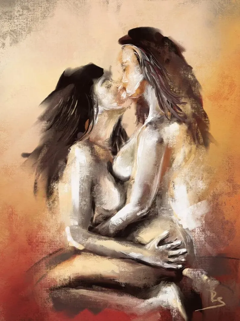 Erotic Nude Lovers Embracing Artwork: Canvas Painting Print Wall Art for Bar Club Hotel Home Decor