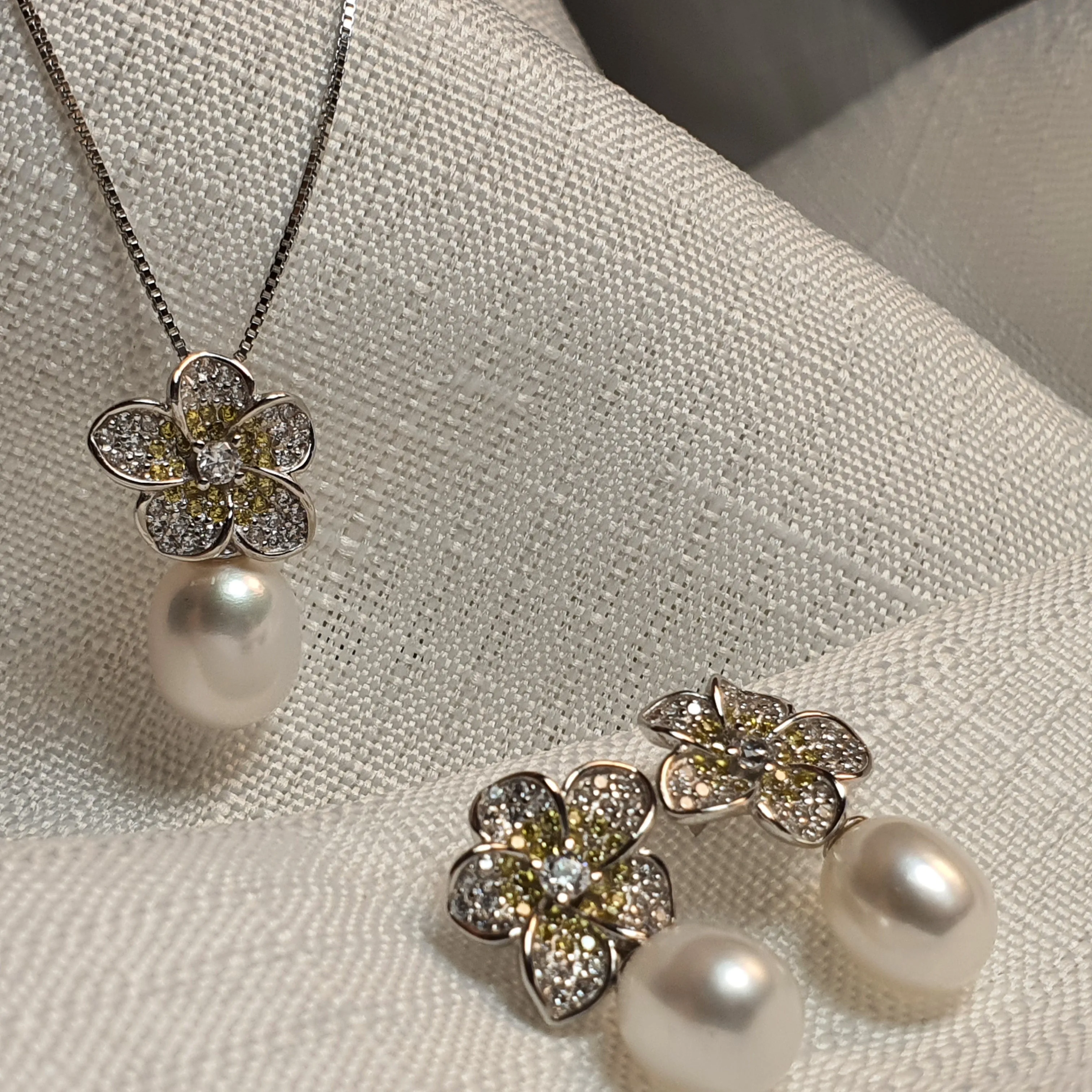 Freshwater Pearl Flower Jewellery Set, Sterling Silver