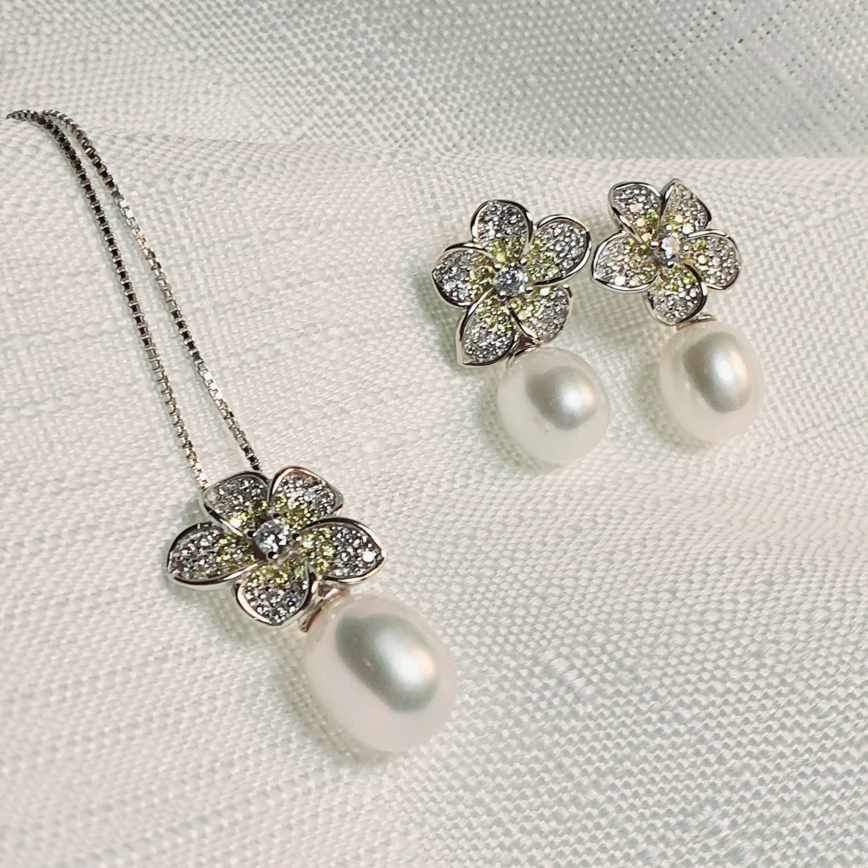 Freshwater Pearl Flower Jewellery Set, Sterling Silver