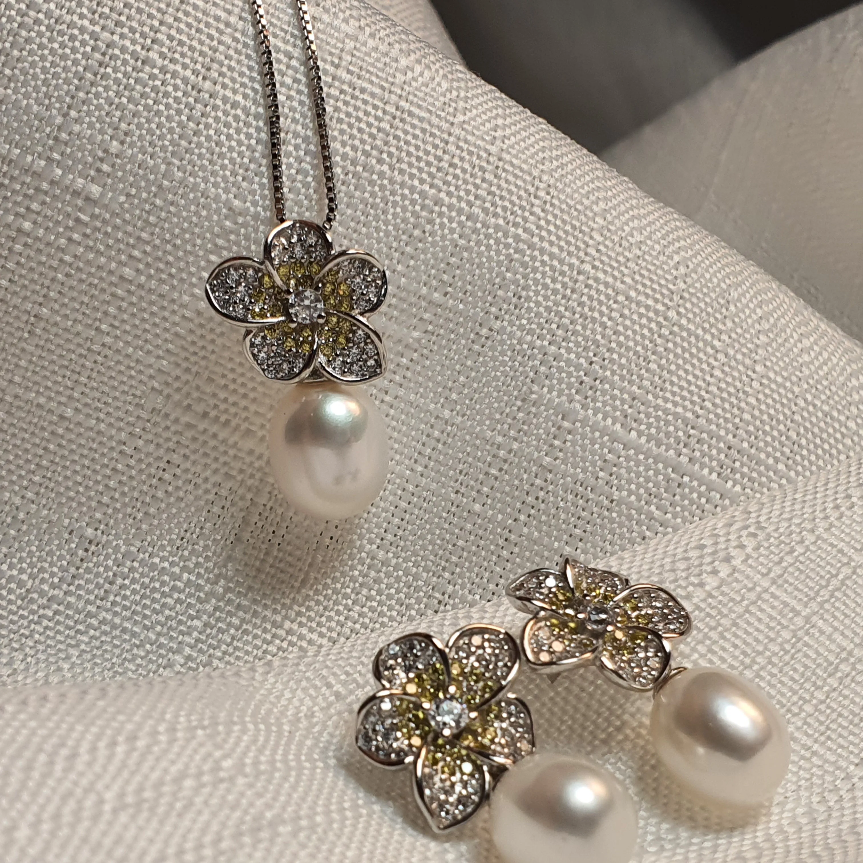 Freshwater Pearl Flower Jewellery Set, Sterling Silver