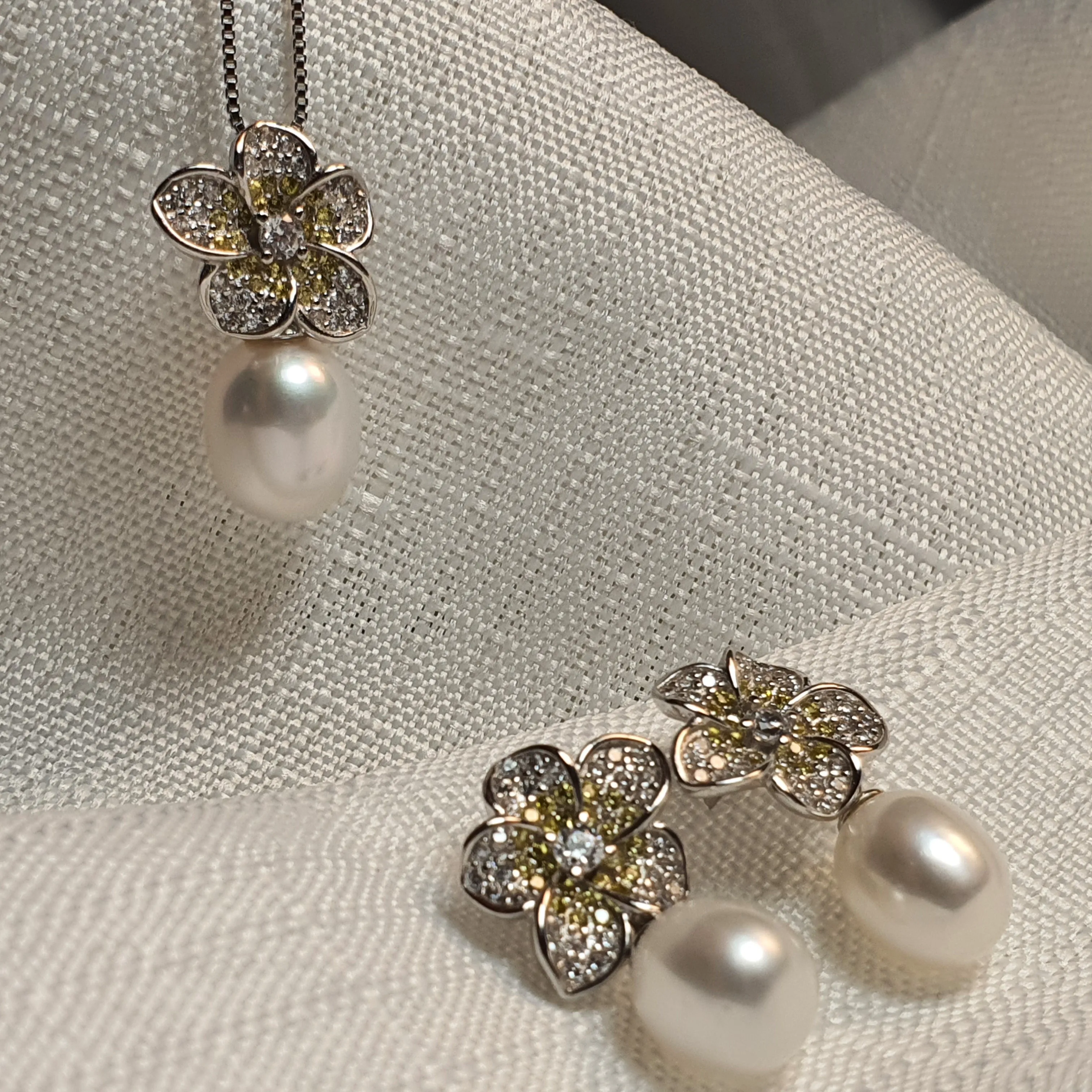 Freshwater Pearl Flower Jewellery Set, Sterling Silver