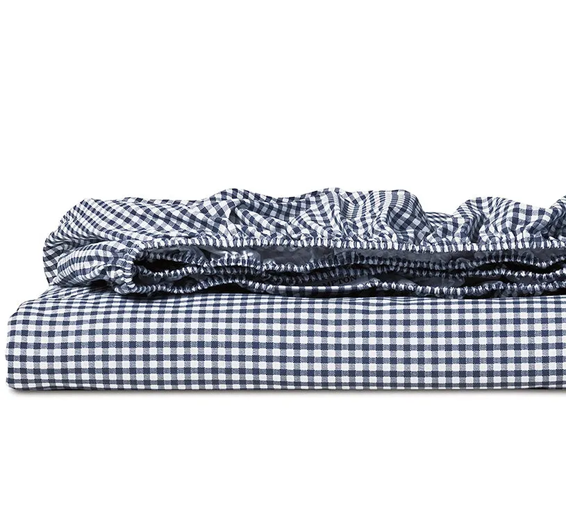 Gingham Charm Navy Trim Cotton Sheet Set