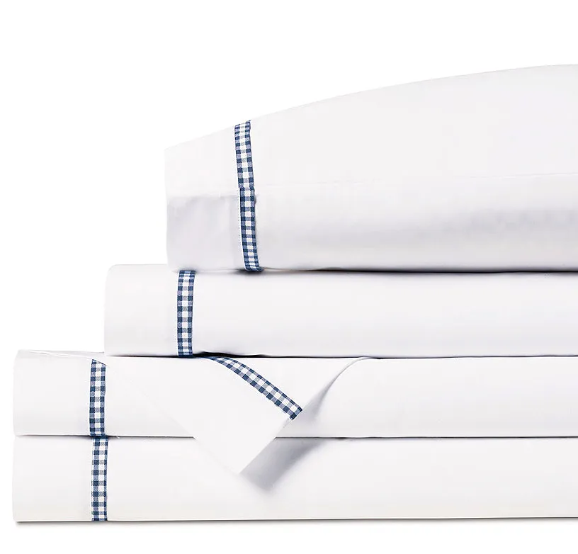 Gingham Charm Navy Trim Cotton Sheet Set