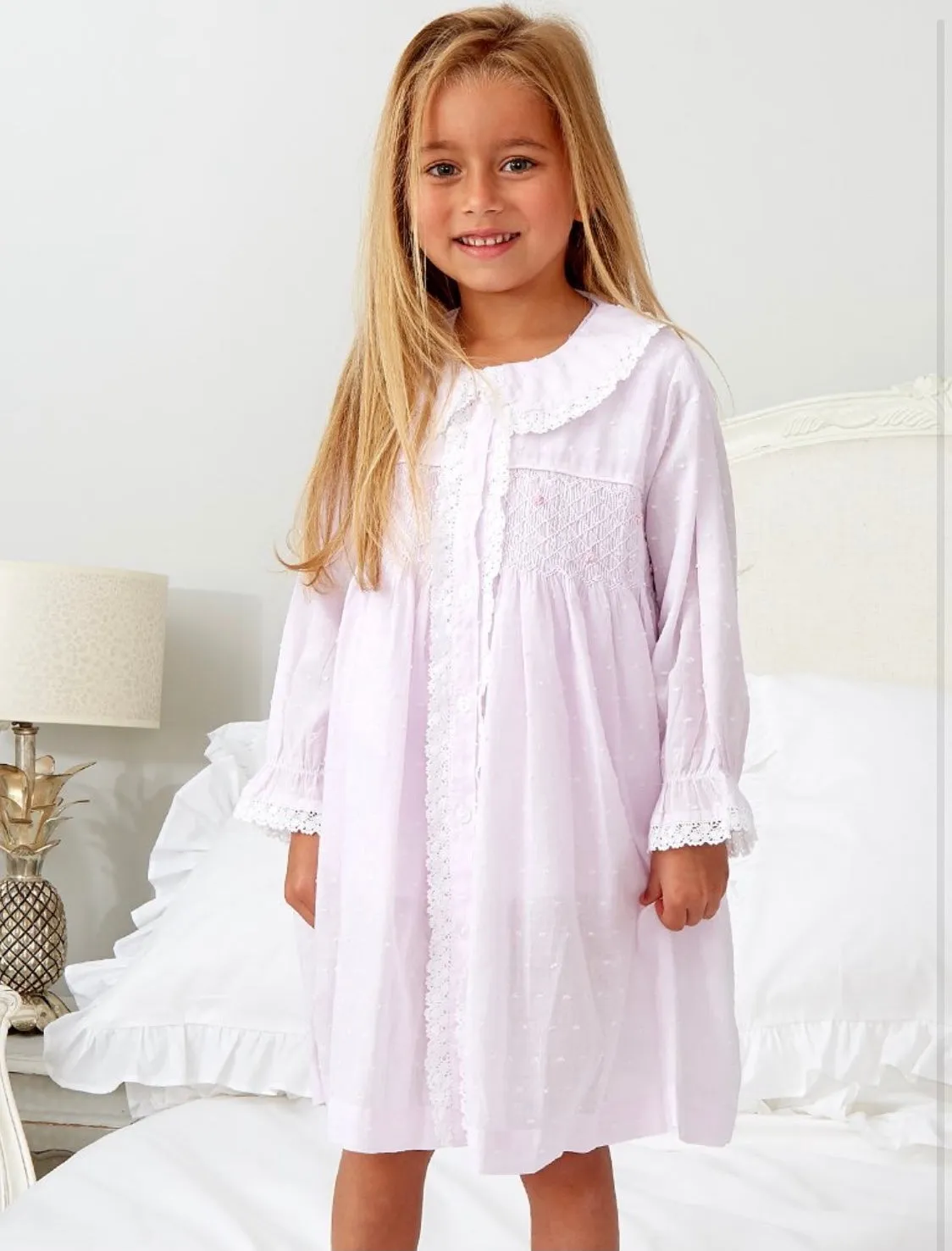 Girls Pink Smocked Pjs