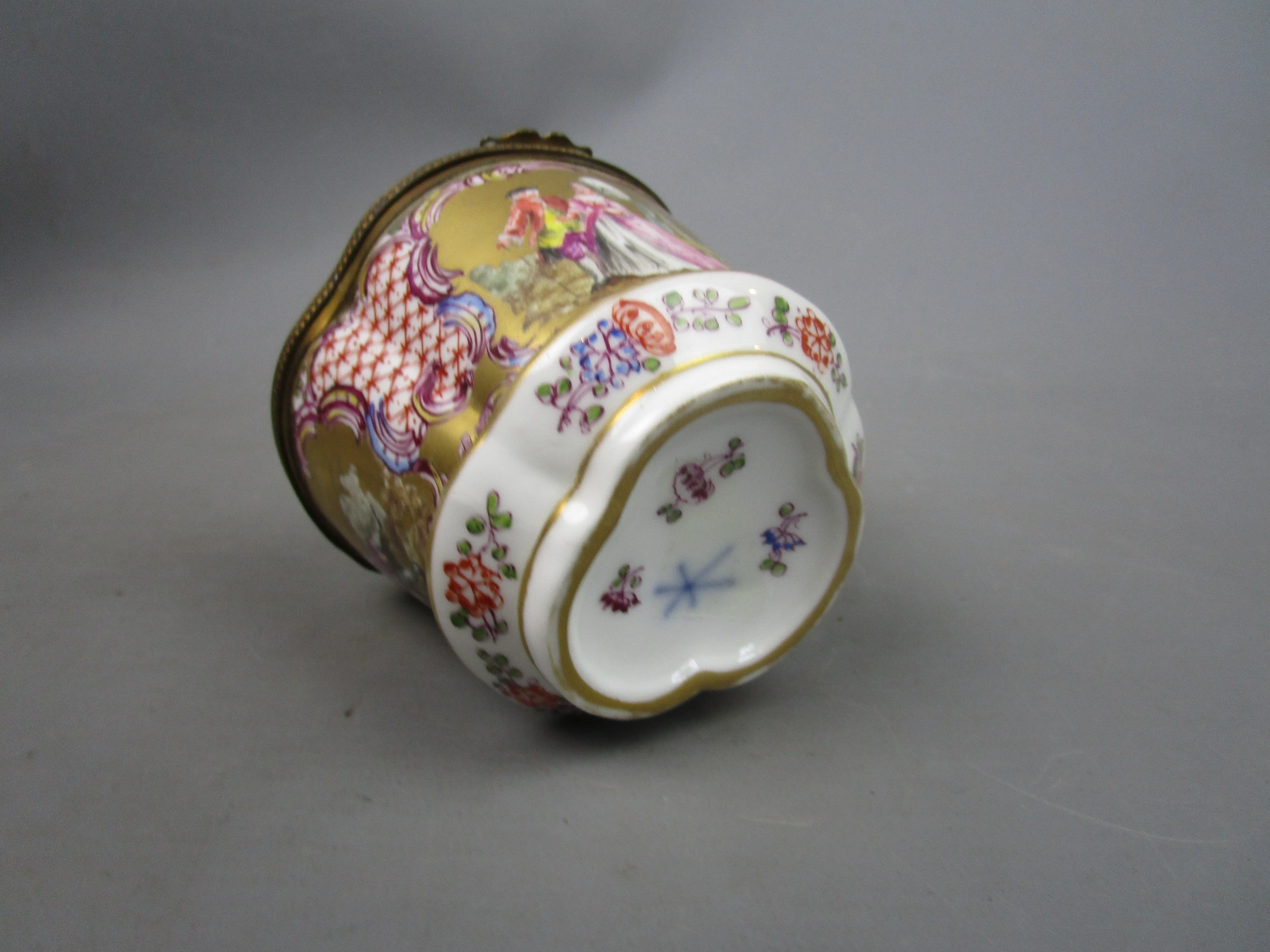 Hand Painted Continental Porcelain Box & Cover With Classical Figure Decoration Antique c1860