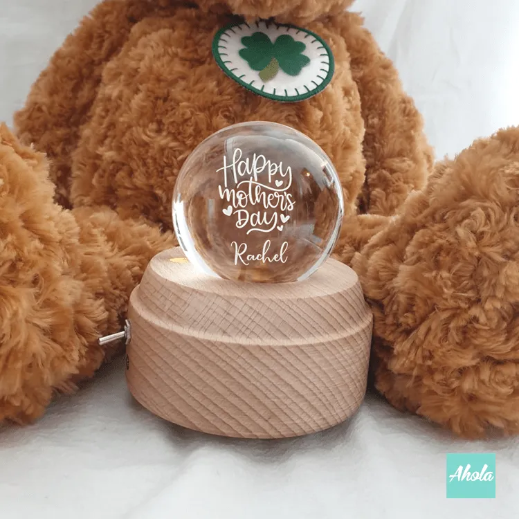 【Happy Mother's Day】Laser Engraved Crystal Ball and Wood Music Box 刻字水晶球音樂盒