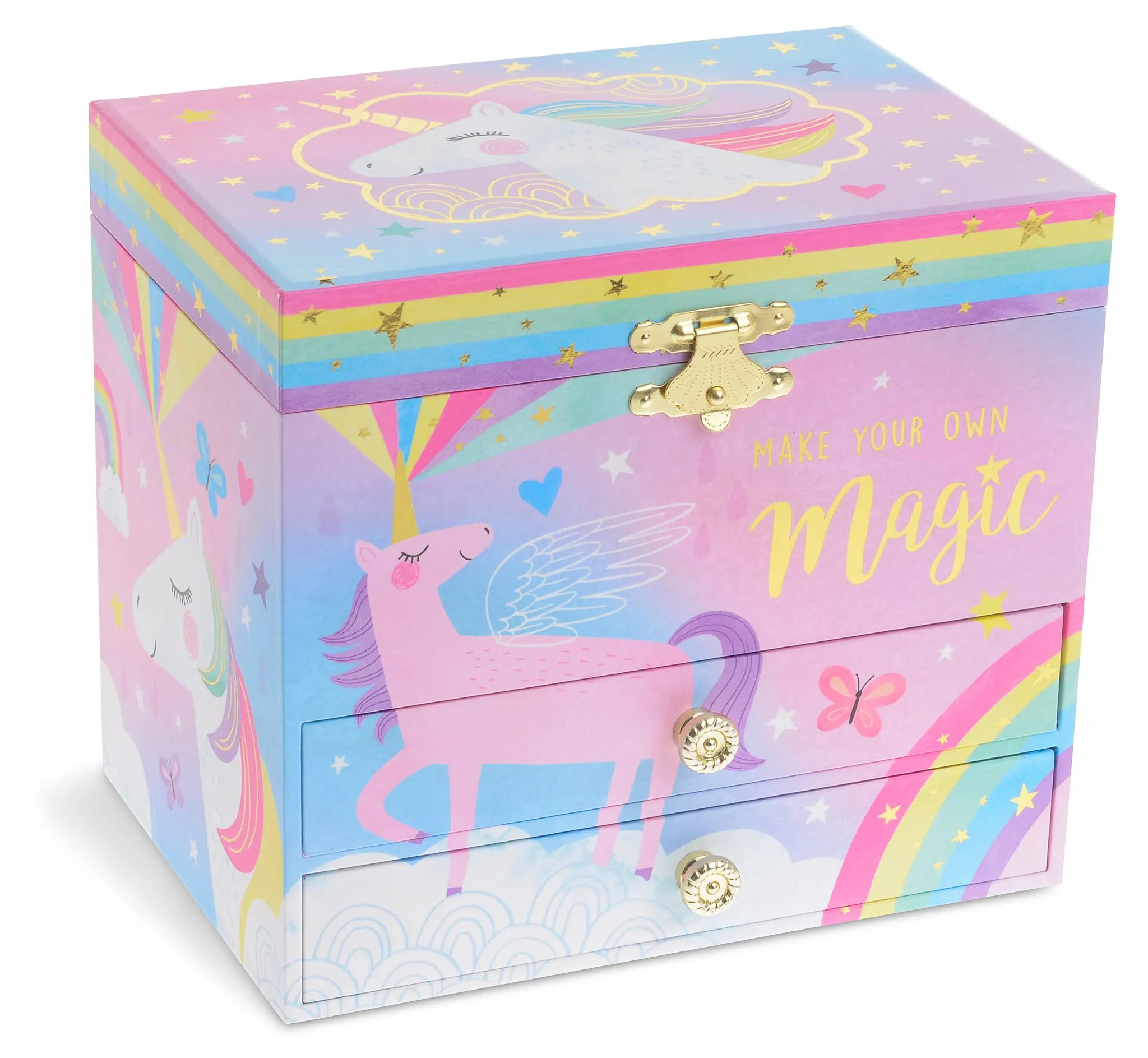 Jewelkeeper Cotton Candy Unicorn Music Box & Little Girls Jewelry Set - 3 Unicorn Gifts