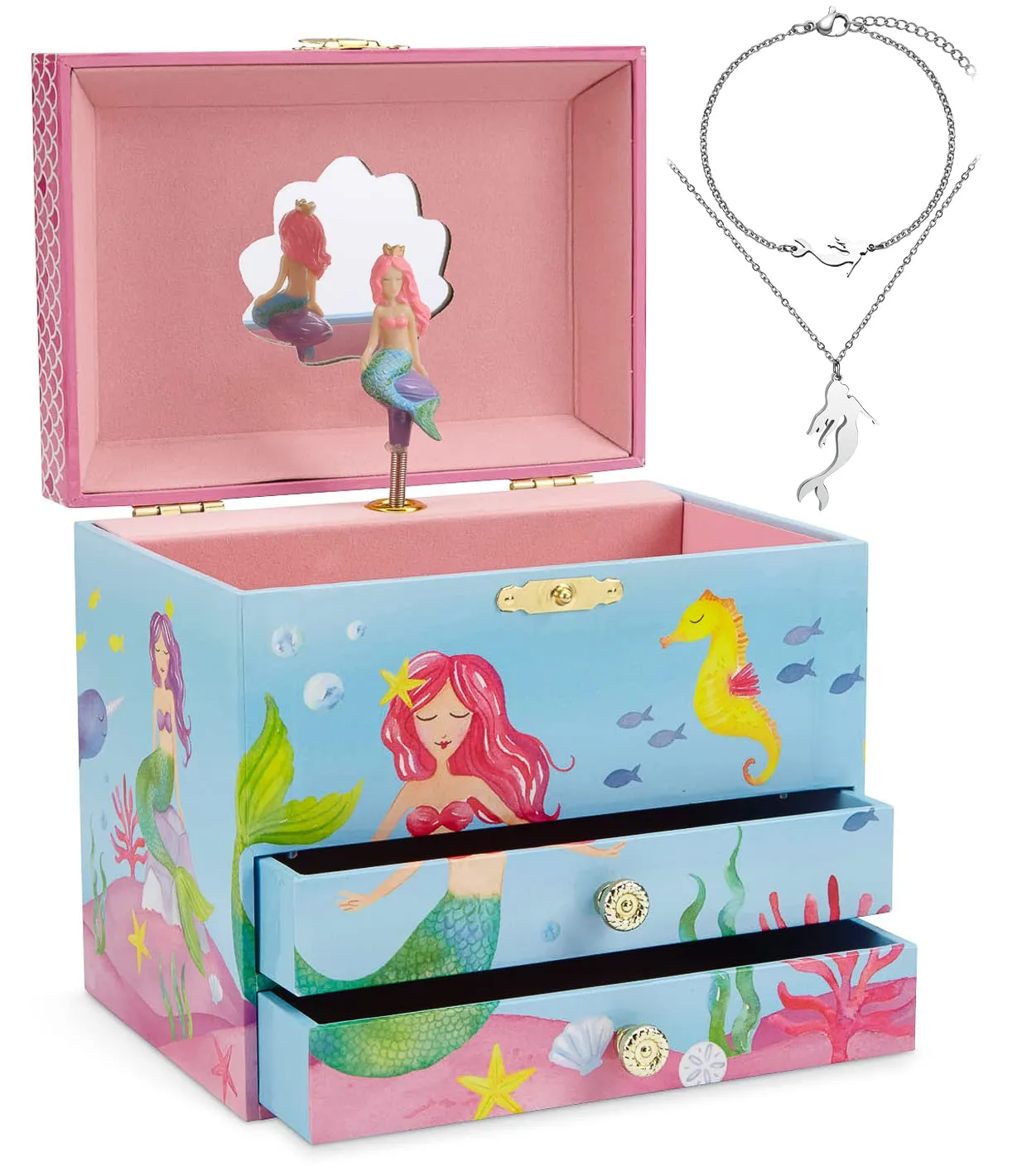 Jewelkeeper Mermaid Music Box & Little Girls Jewelry Set - 3 Mermaid Gifts