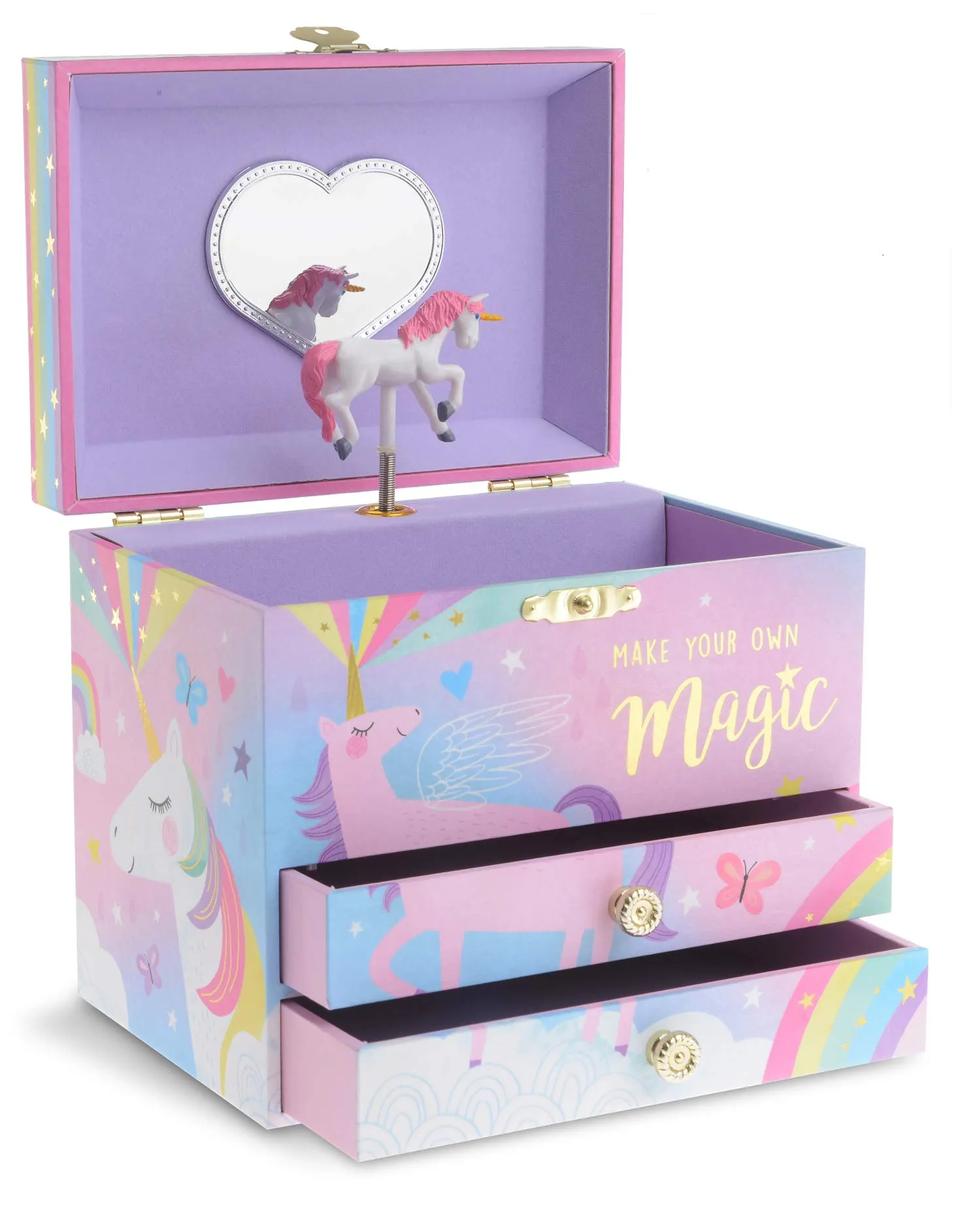 Jewelkeeper Unicorn and Rainbow Musical Jewelry Box with 2 Pullout Drawers, The Unicorn