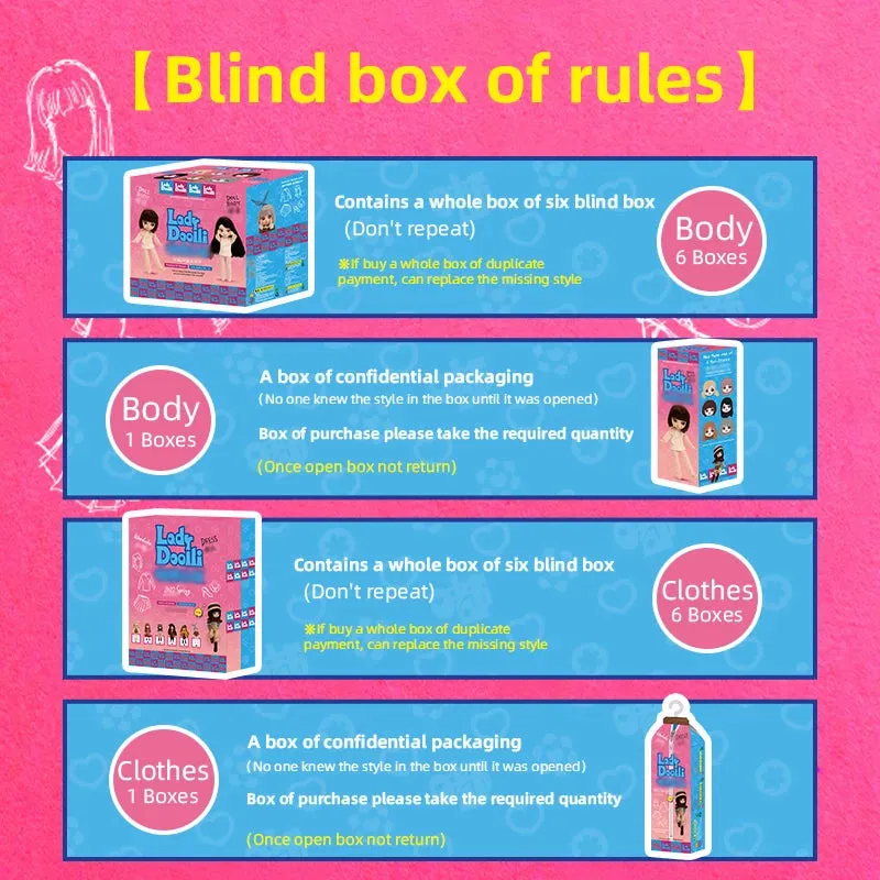 Lady Doodii Dolls 1/12 8D Blind Box OB11 – Cute Mystery Box Toys | Action Anime Figure Kawaii Designer Model Gift