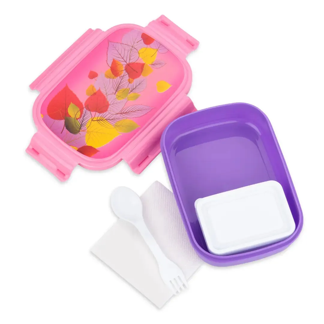 Liza Cartoon Printed Pink Leaf 2 Compartment Tiffin Box for School Kids