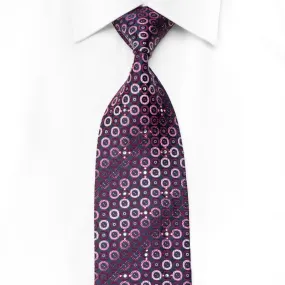 Micheal Angelo Men's Crystal Silk Necktie Purple Geometric Dots On Navy With Silver Sparkles