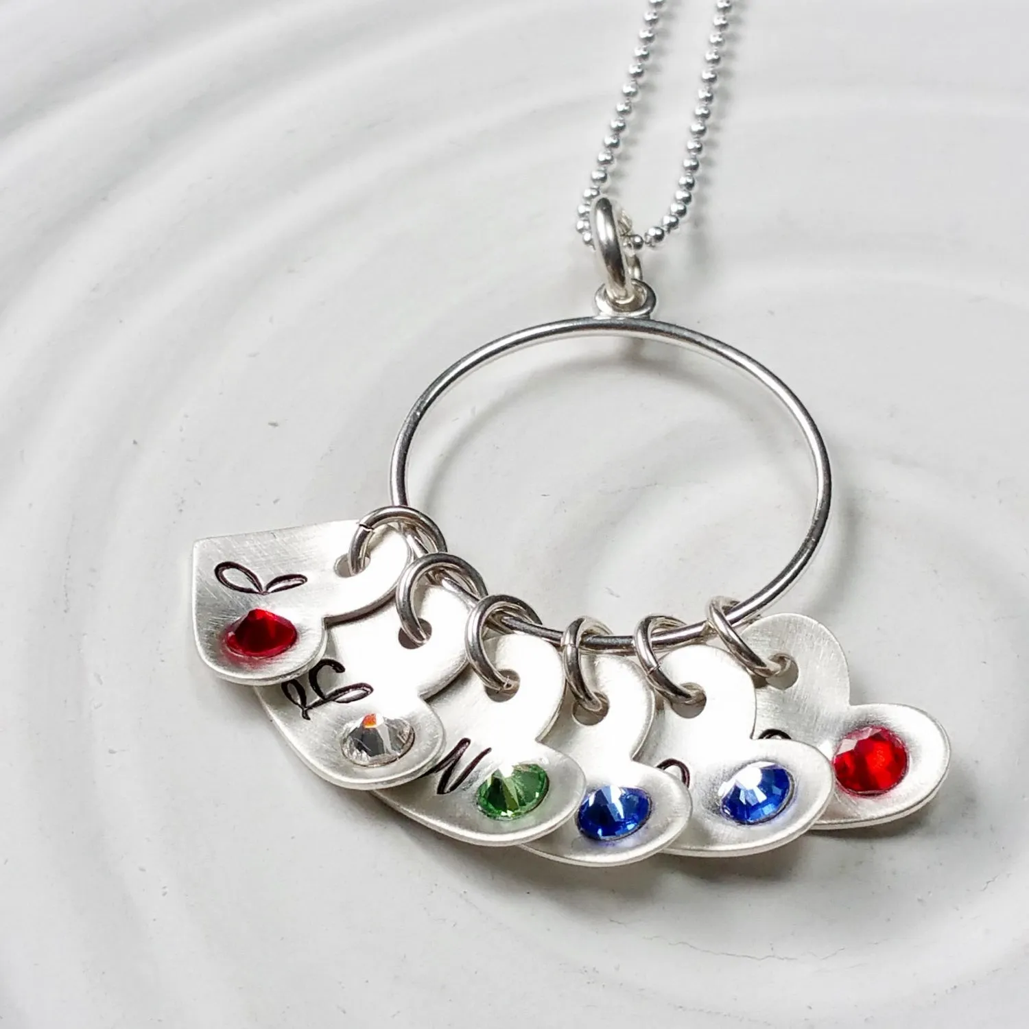 Mother's Heart Necklace | Birthstone Initial Necklace | Sterling Silver