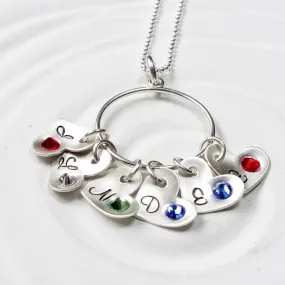 Mother's Heart Necklace | Birthstone Initial Necklace | Sterling Silver