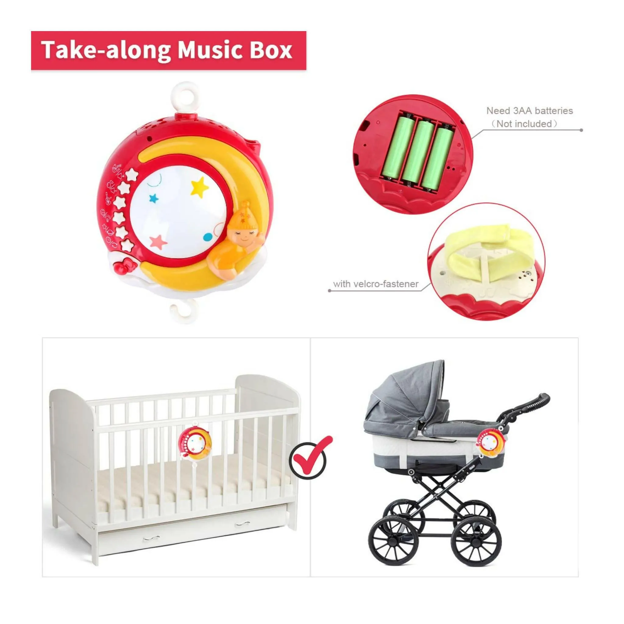 Musical Mobile Crib Toys with Projector and Light Timing Function Remote Control  and Rattles