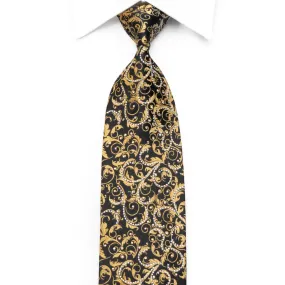 Paco Rabanne Mens Crystal Rhinestone Necktie Golden Acanthus On Black