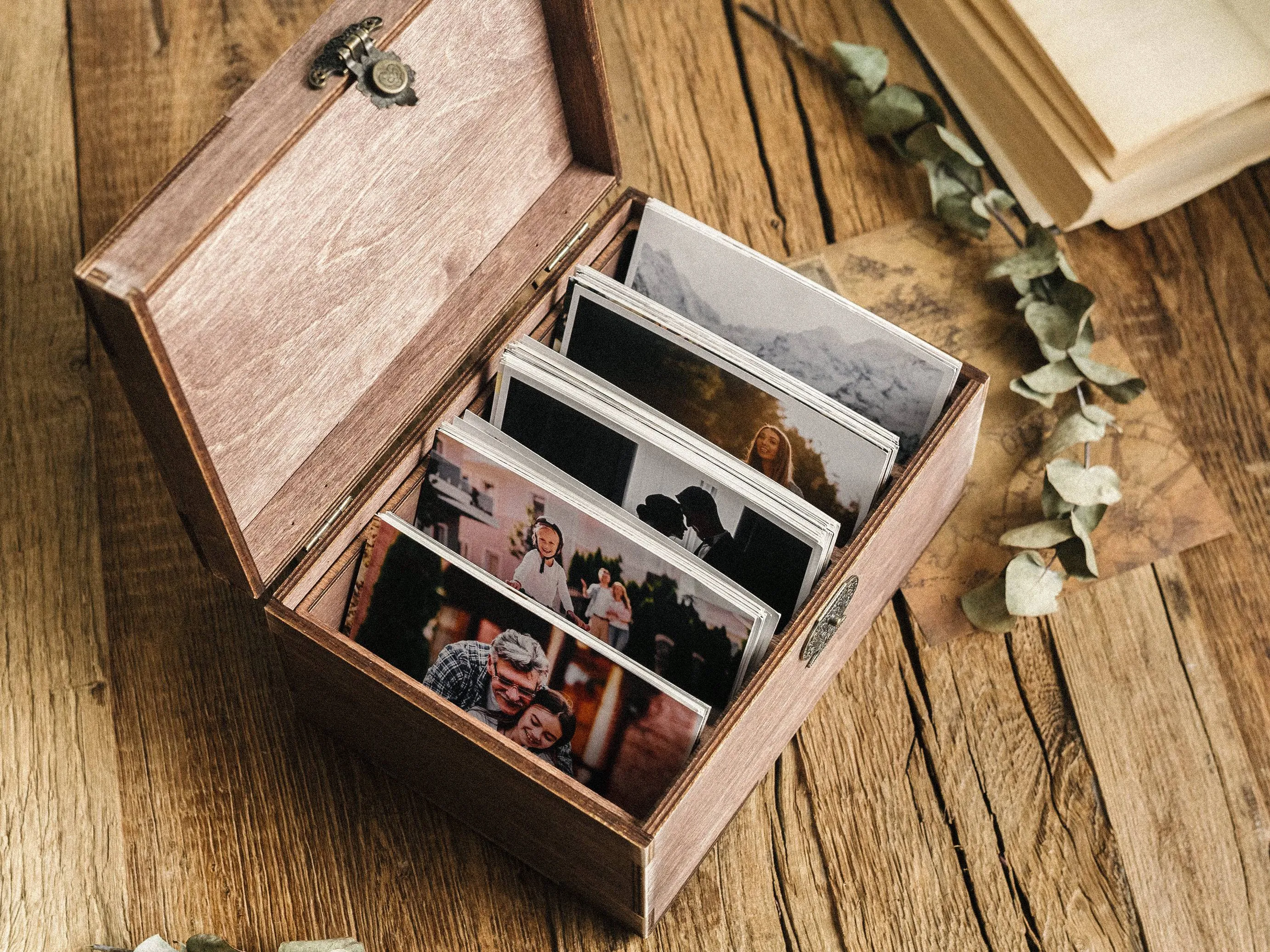 Personalized Family Photo Box - Vintage Wooden Memory Keeper