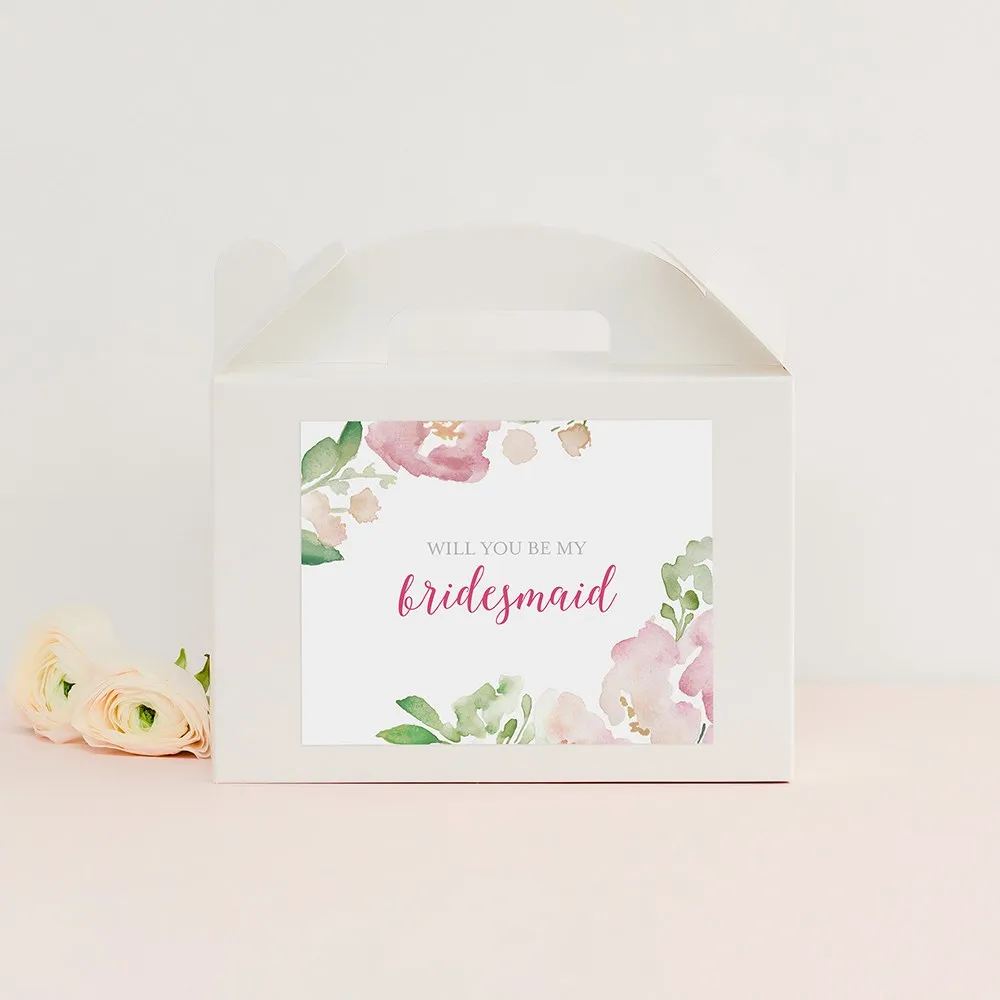 PERSONALIZED WHITE RECTANGLE PAPER BOX WITH HANDLE - FLORAL GARDEN PARTY