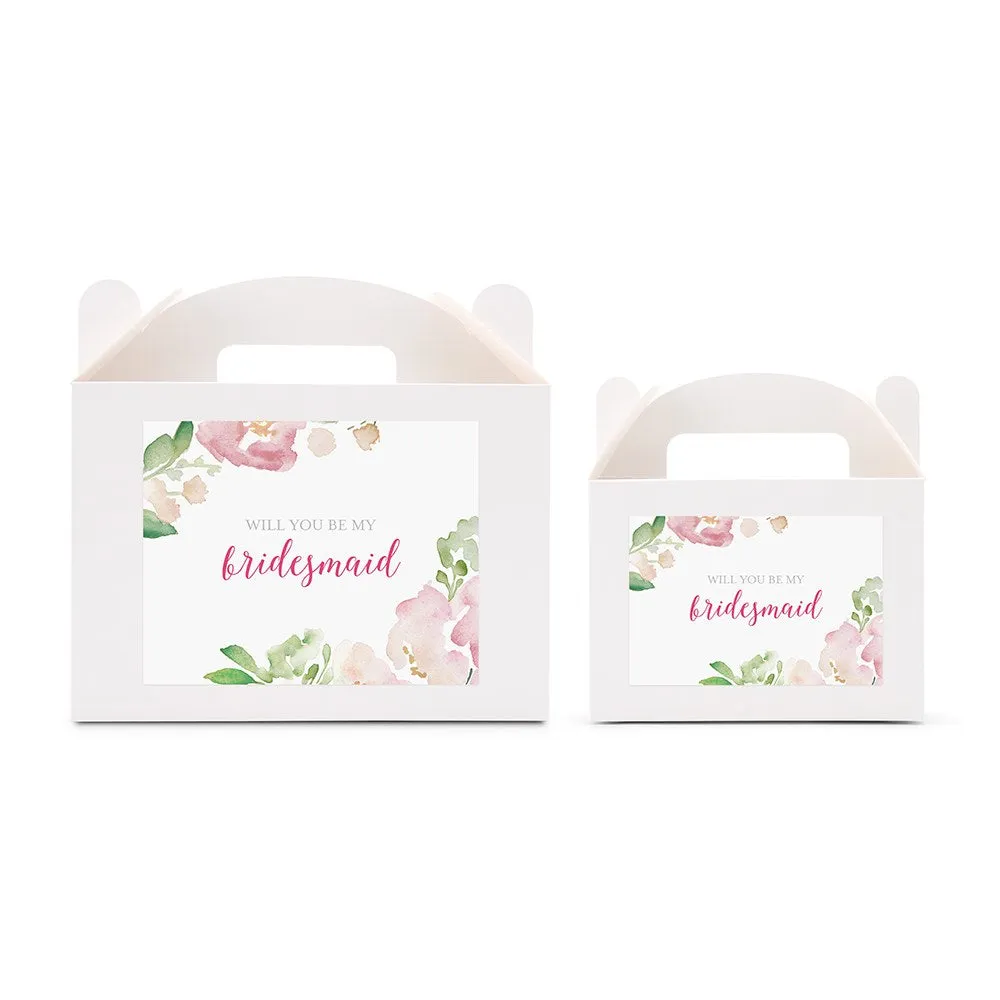 PERSONALIZED WHITE RECTANGLE PAPER BOX WITH HANDLE - FLORAL GARDEN PARTY