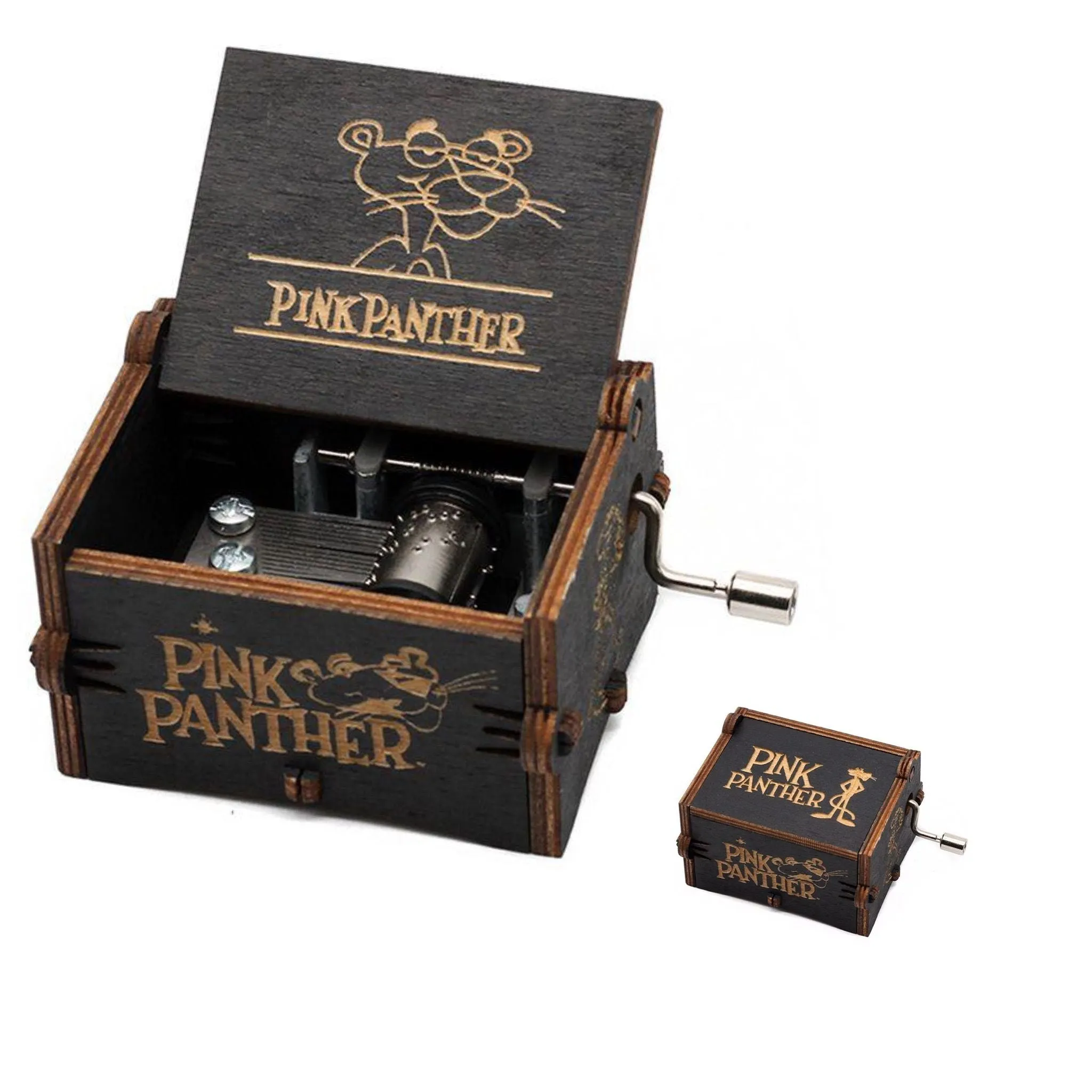 Pink Panther Wooden Handcrafted Music Box: Sleek Elegance in Timeless Black 🎶🐾