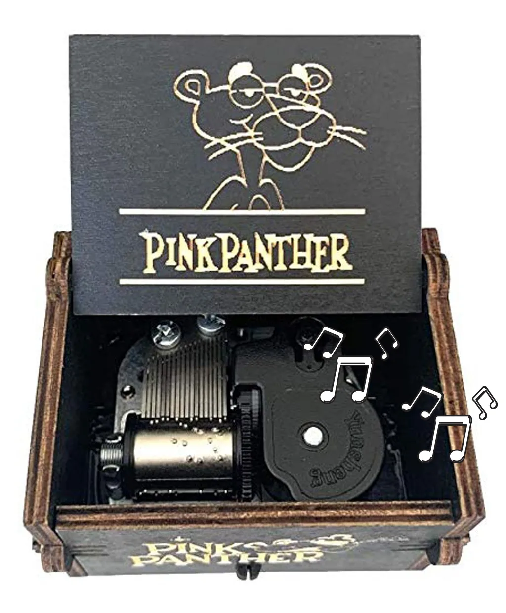 Pink Panther Wooden Handcrafted Music Box: Sleek Elegance in Timeless Black 🎶🐾