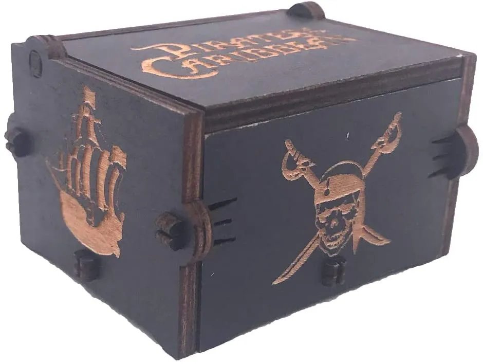 Pirates of The Caribbean Wooden Music Box: Sail into Adventure with Hand Crank (Black) 🏴‍☠️🎶