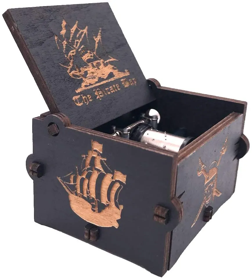 Pirates of The Caribbean Wooden Music Box: Sail into Adventure with Hand Crank (Black) 🏴‍☠️🎶