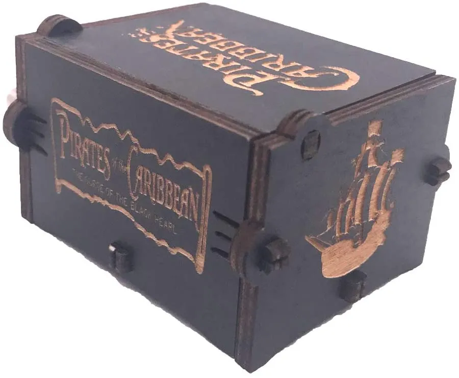 Pirates of The Caribbean Wooden Music Box: Sail into Adventure with Hand Crank (Black) 🏴‍☠️🎶