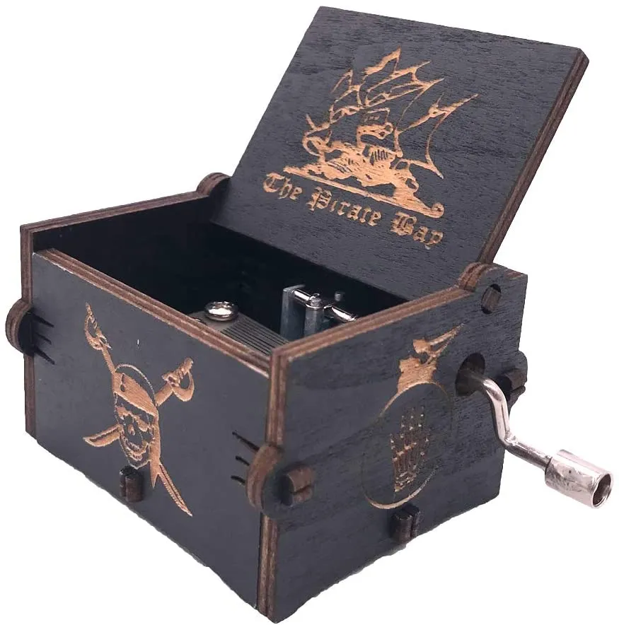 Pirates of The Caribbean Wooden Music Box: Sail into Adventure with Hand Crank (Black) 🏴‍☠️🎶