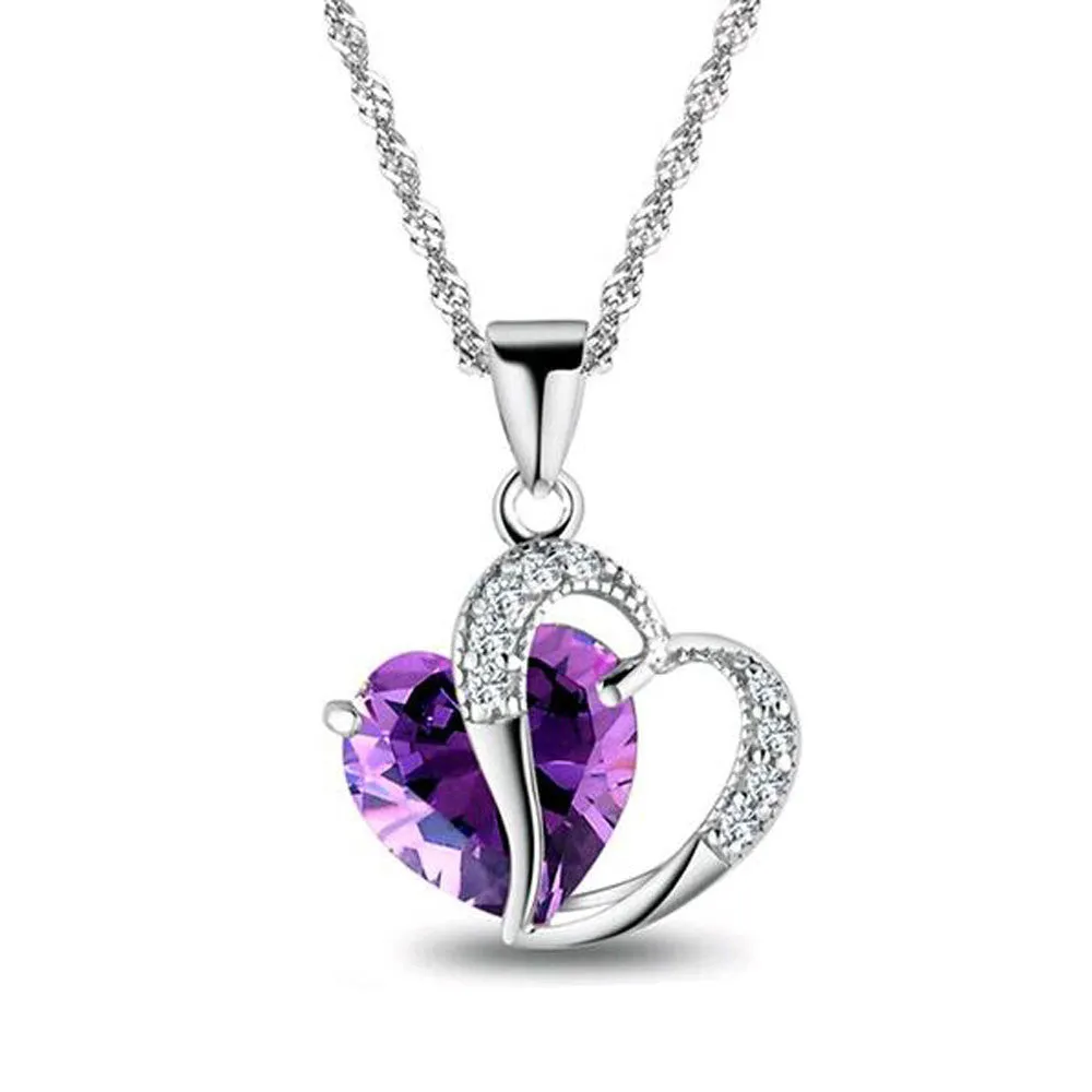 Purple Heart Crystal Necklace